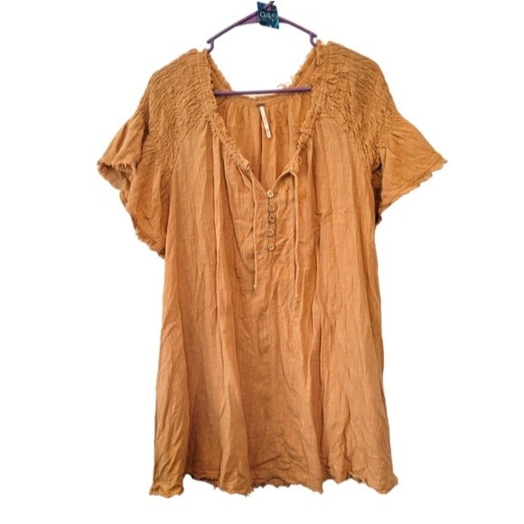 Free People Rosie Tunic Boho Gauzy Cotton Size Small Oversized in orange/tan - Picture 1 of 8